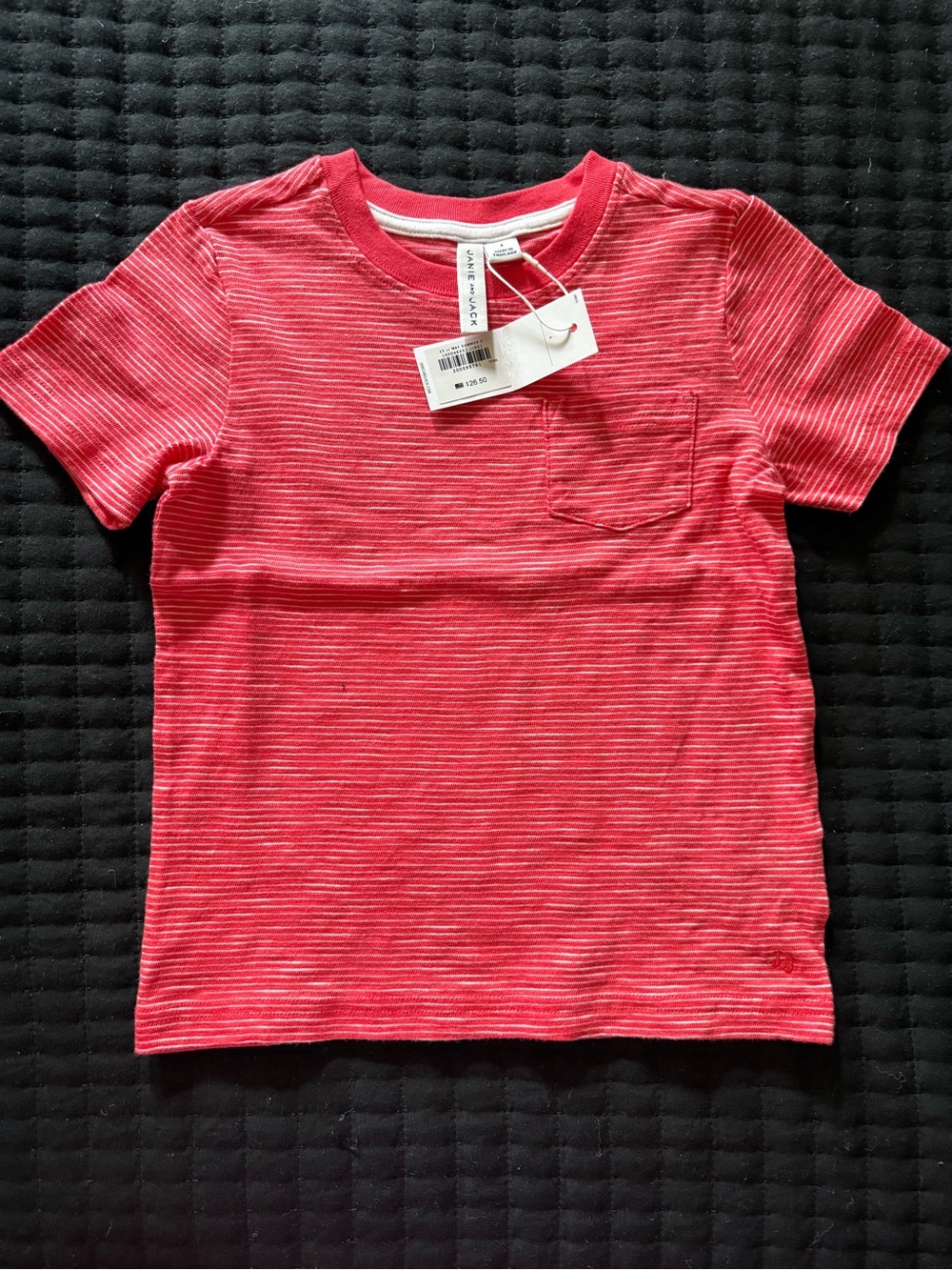Janie and Jack Pink-Red Striped Short Sleeve Pocket Tee